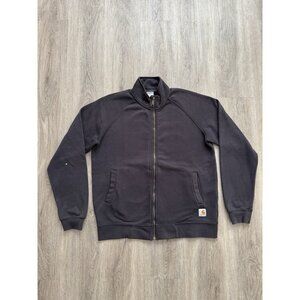 Vintage Y2K Carhartt Workwear Full Zip Black Sun Faded Sweater Jacket Large Hype